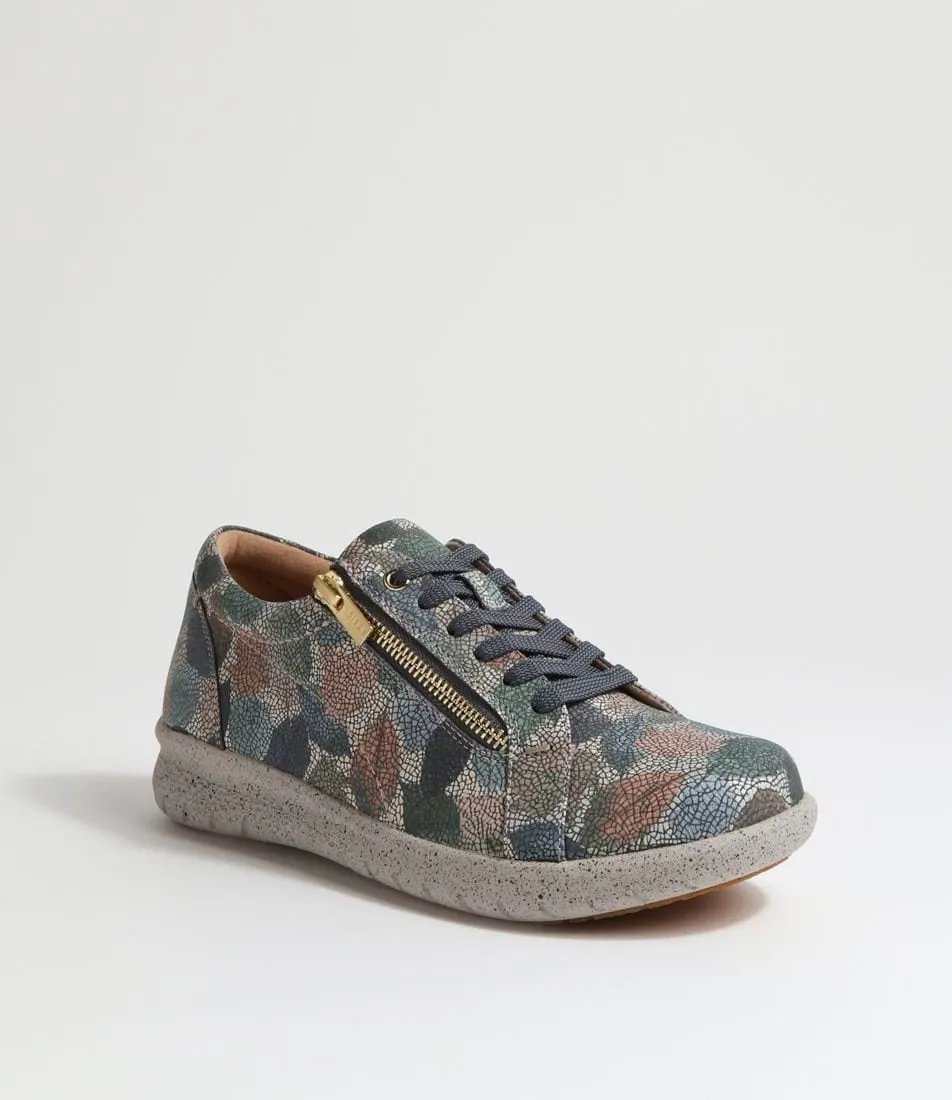 Ziera Solar Xf Zr Blue Leaf Leather Side Zip Sneaker sold by Bayside Shoe Warehouse