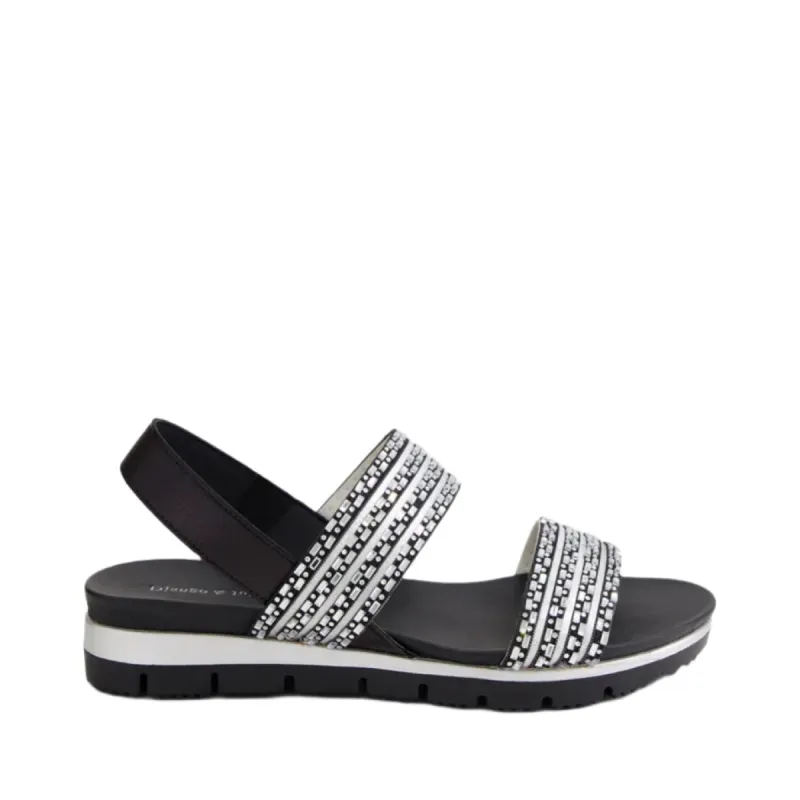 Django and Juliette Lellies Black - Black Shine Adjustable Sandal sold by Bayside Shoe Warehouse