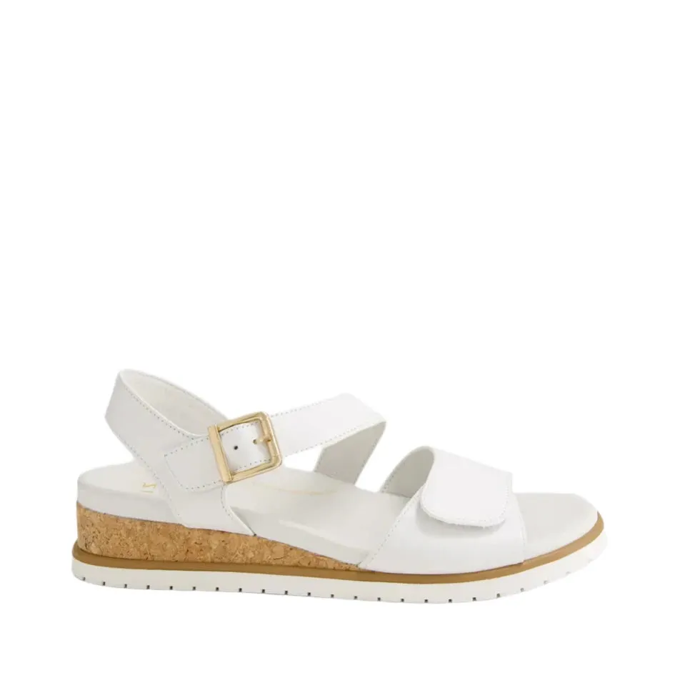 Ziera Vamsy W White Leather Sandals Adjustable Flat Sandal sold by Bayside Shoe Warehouse