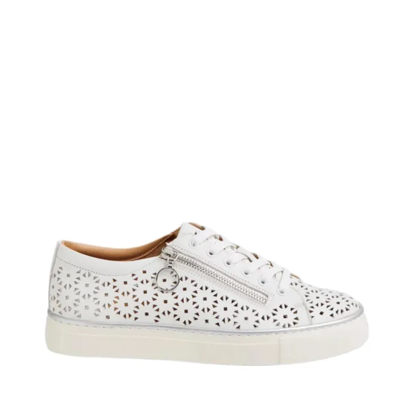 Pandoe Xf Zr White Leather White Side Zip Sneaker sold by Bayside Shoe Warehouse