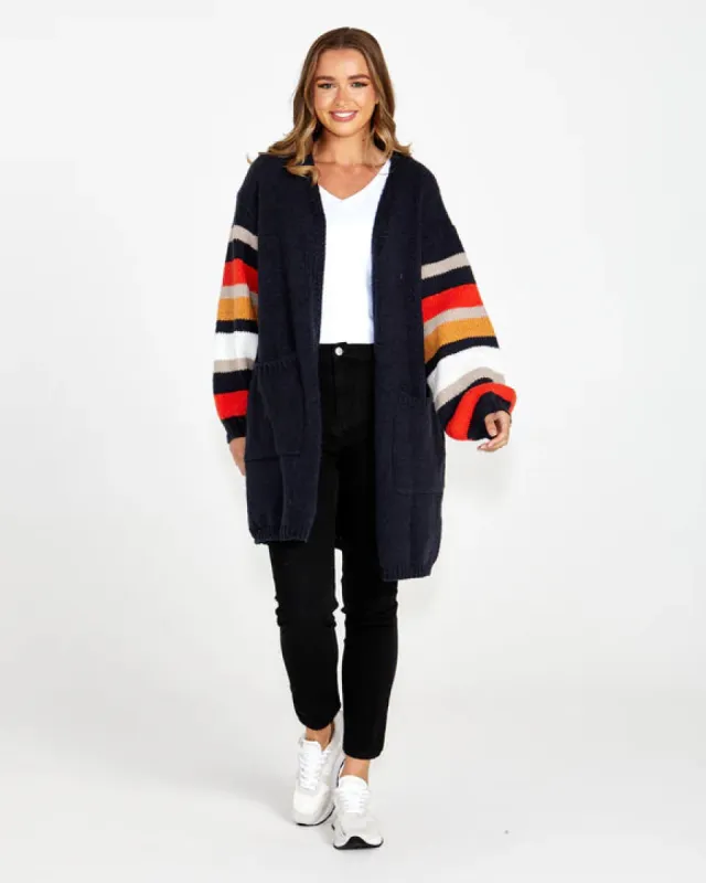 Sass Womens Clothing Liliana Chunky Cardi Navy Stripe sold by Bayside Shoe Warehouse