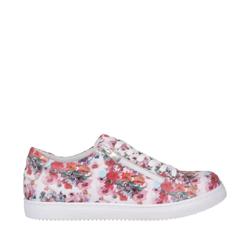 Cabello Upbeat White Floral Side Zip & Lace Up Sneakers sold by Bayside Shoe Warehouse