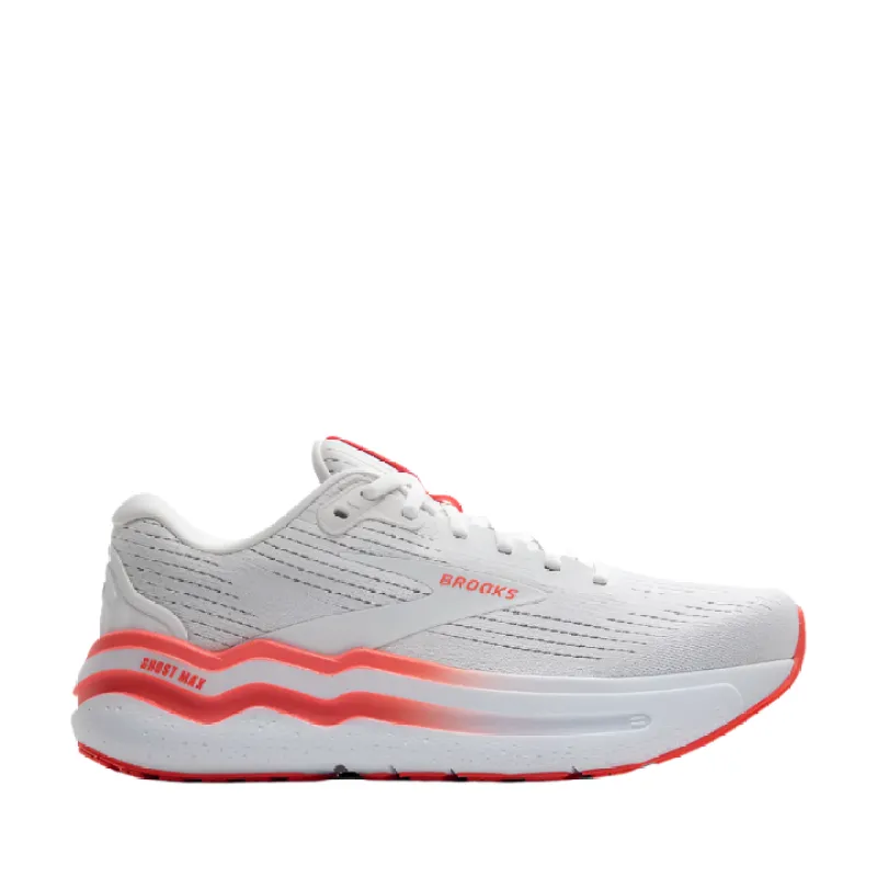 Brooks W Ghost Max 2 1b White/ Hot Coral sold by Bayside Shoe Warehouse