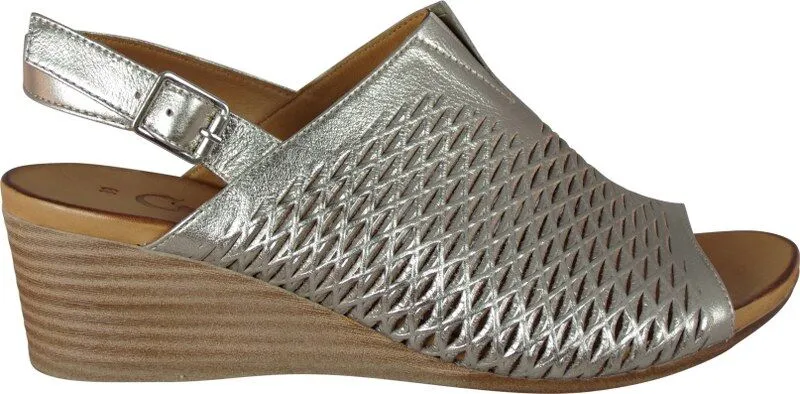Cabello Angela Pewter Adjustable Wedged Sandals sold by Bayside Shoe Warehouse