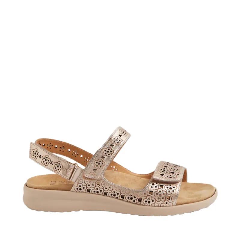 Ziera Belon Champagne-Almond Adjustable Flat Sandal sold by Bayside Shoe Warehouse