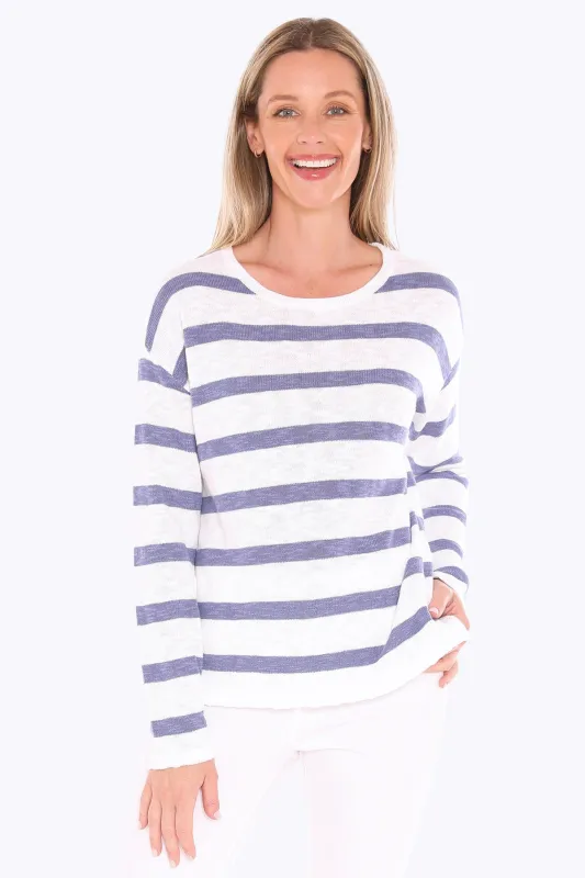 Jump Stripe Slub Pullover In White/Chambray sold by Bayside Shoe Warehouse