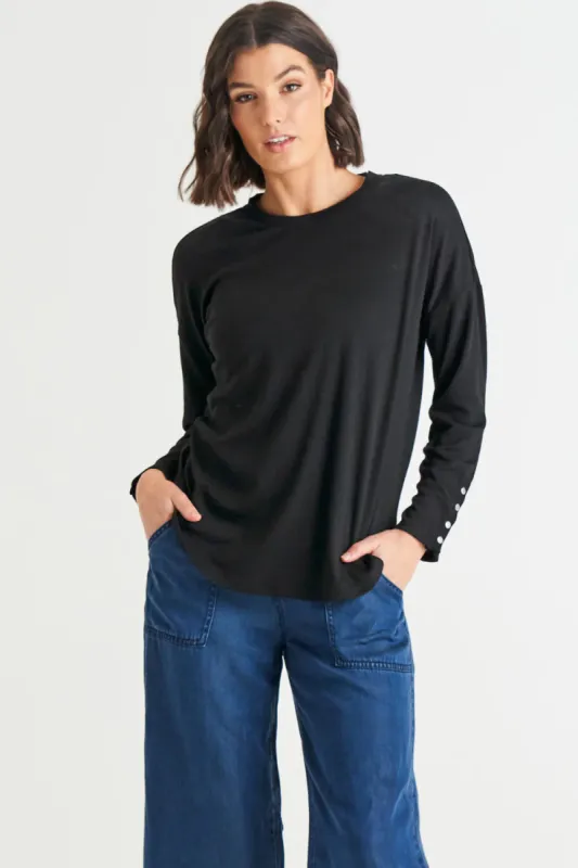 Betty Basics Malika Ribbed Long Sleeve Tee Black sold by Bayside Shoe Warehouse