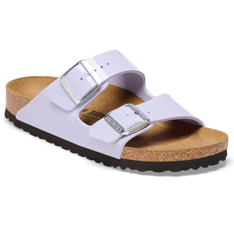 Birkenstock Arizona Patent Purple Fog Birko-flor Regular sold by Bayside Shoe Warehouse