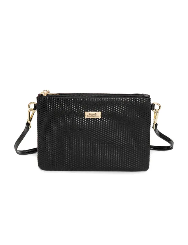 Serenade Cosmo Vegan Flat Bag Swinger Handle Black sold by Bayside Shoe Warehouse