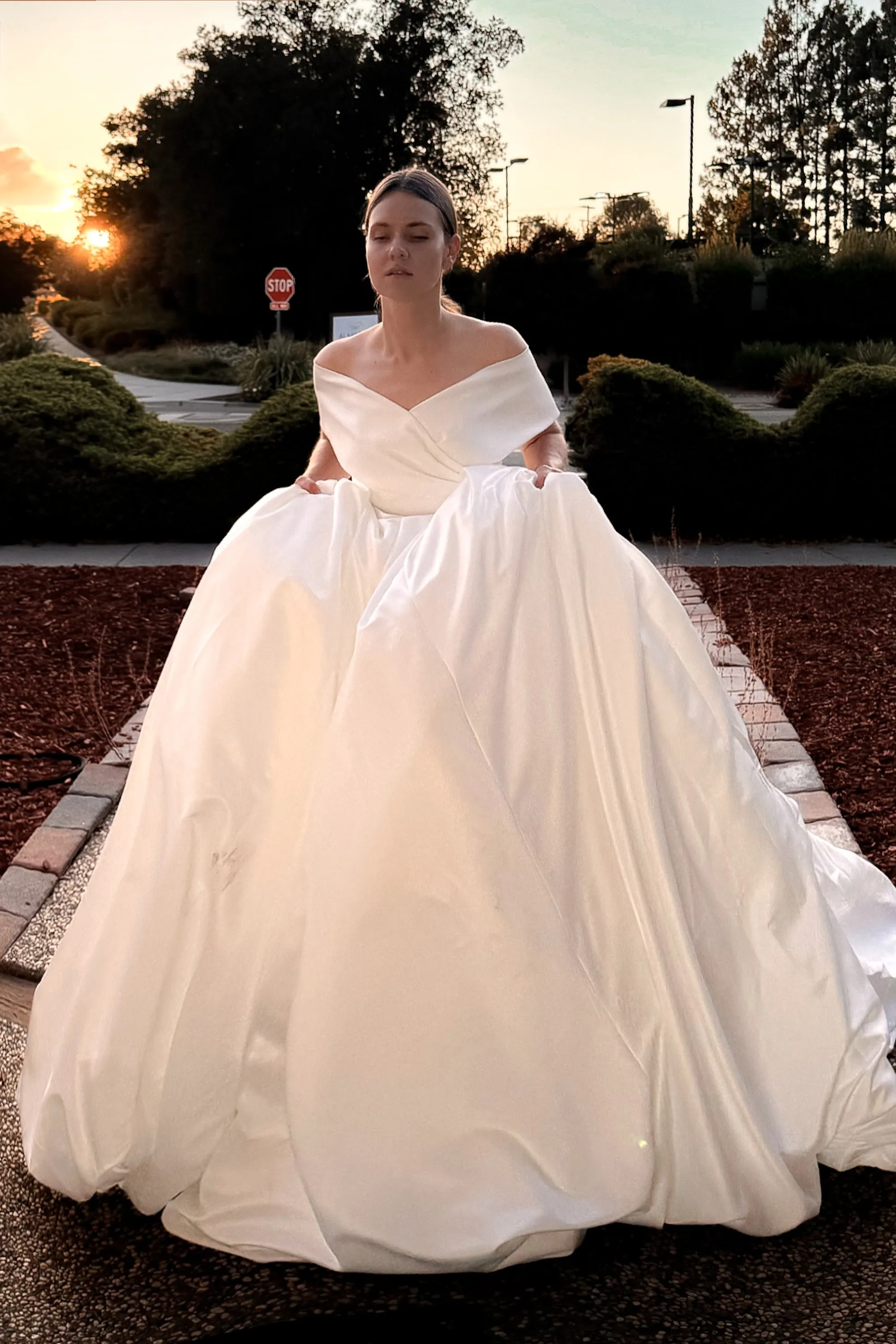 Convertible Satin Wedding Dress Mira (dress+overskirt) sold by Olivia Bottega product image thumbnail 3