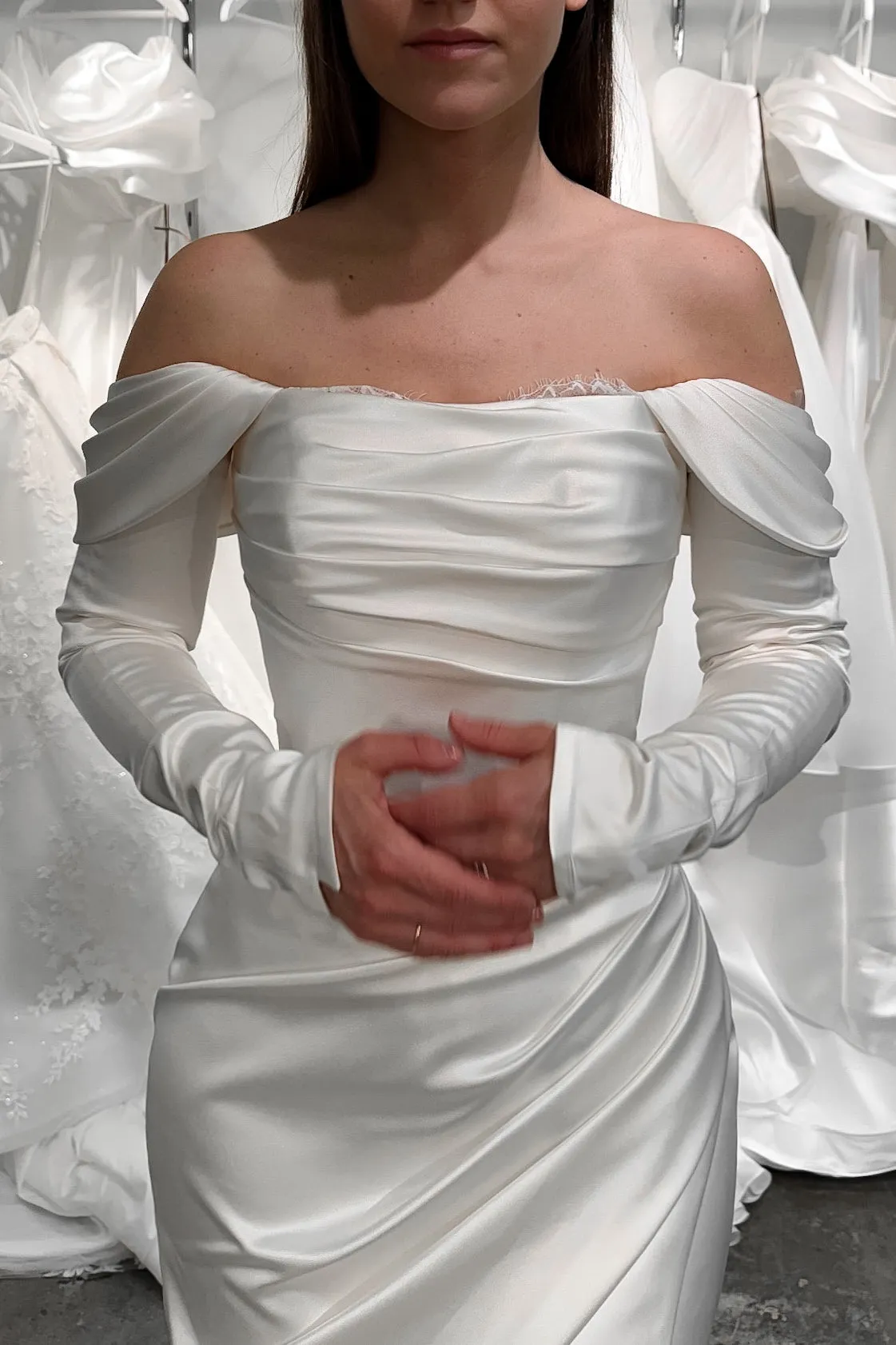 Satin Wedding Dress Kate With Detachable Sleeves sold by Olivia Bottega product image thumbnail 3