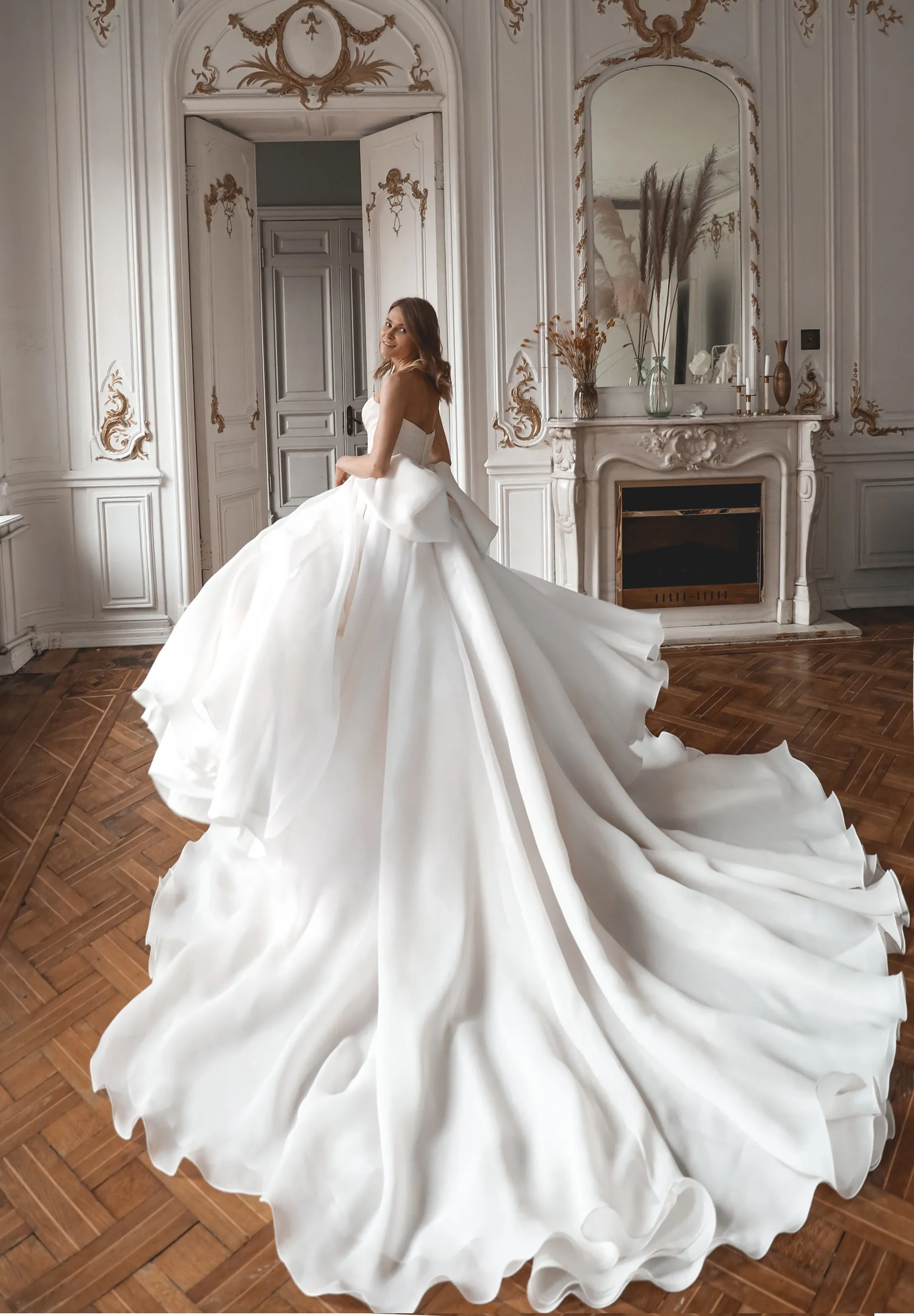 Light ivory Extra Convertible Wedding Dress Audrey (Basic dress + bolero + bow + detachable train) sold by Olivia Bottega product image thumbnail 5