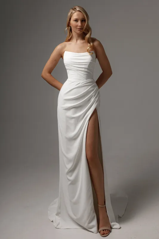 Sheath Wedding Dress Jelena with Leg Slit sold by Olivia Bottega