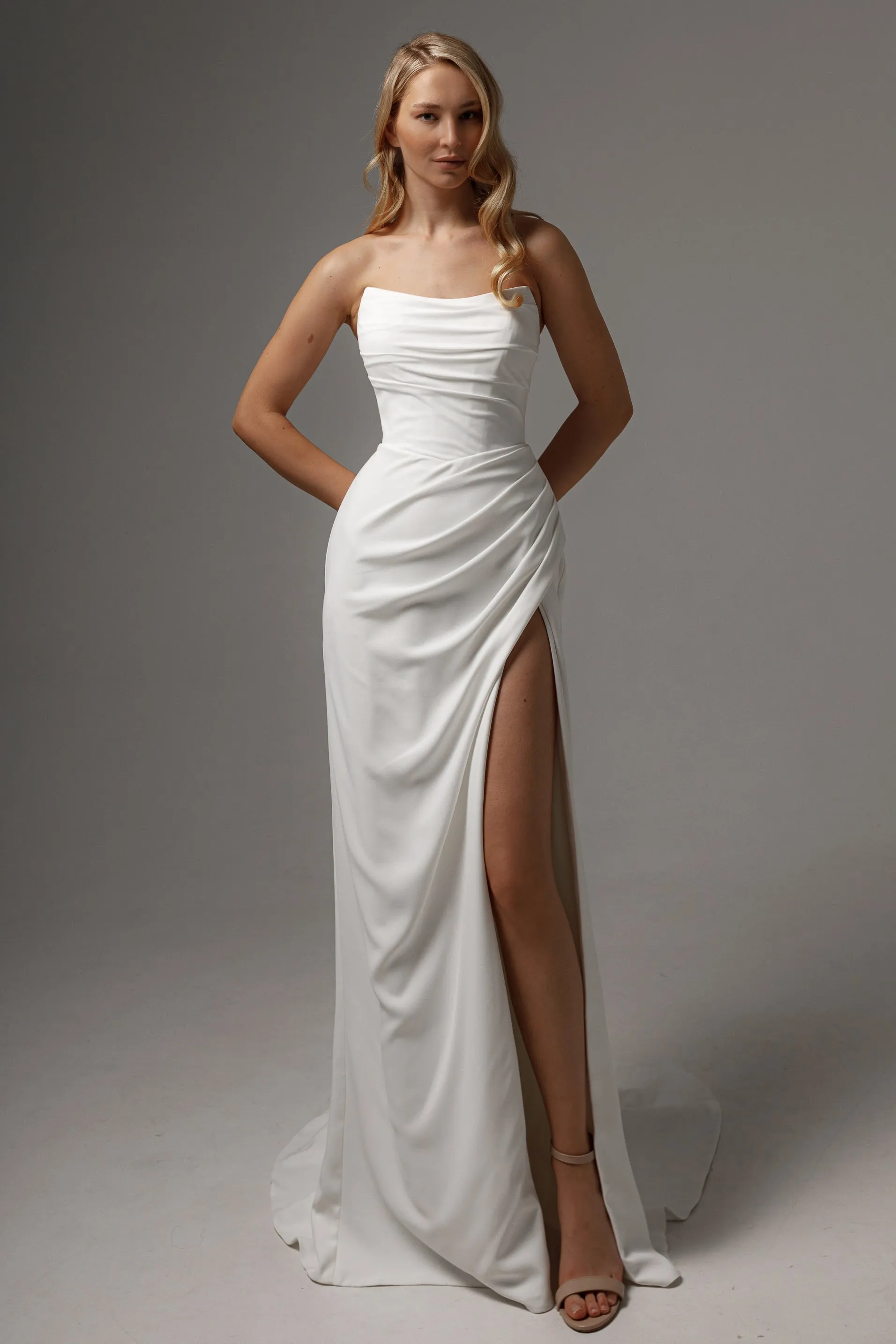 Sheath Wedding Dress Jelena with Leg Slit sold by Olivia Bottega