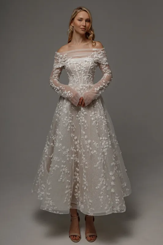 Floral Lace Wedding Dress Betty with Detachable Bolero sold by Olivia Bottega