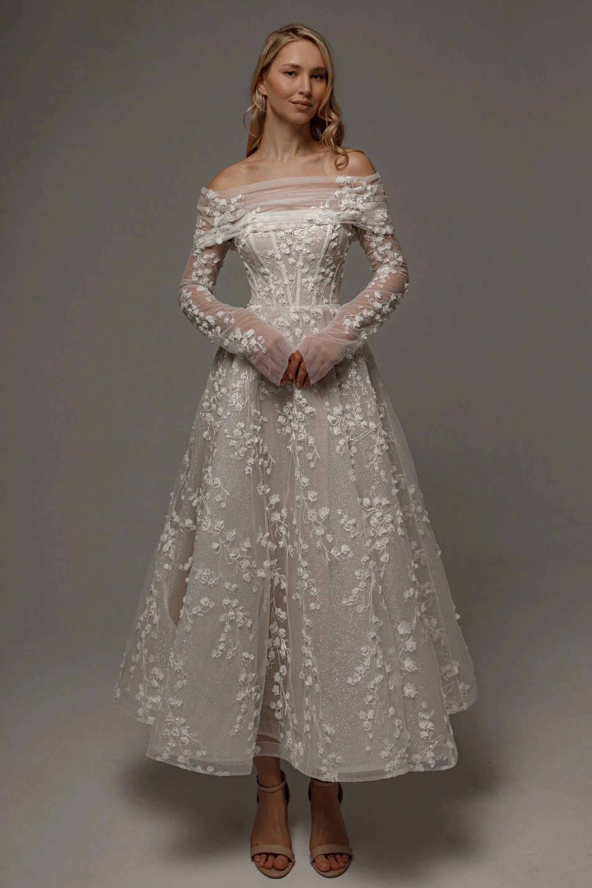 Floral Lace Wedding Dress Betty with Detachable Bolero sold by Olivia Bottega