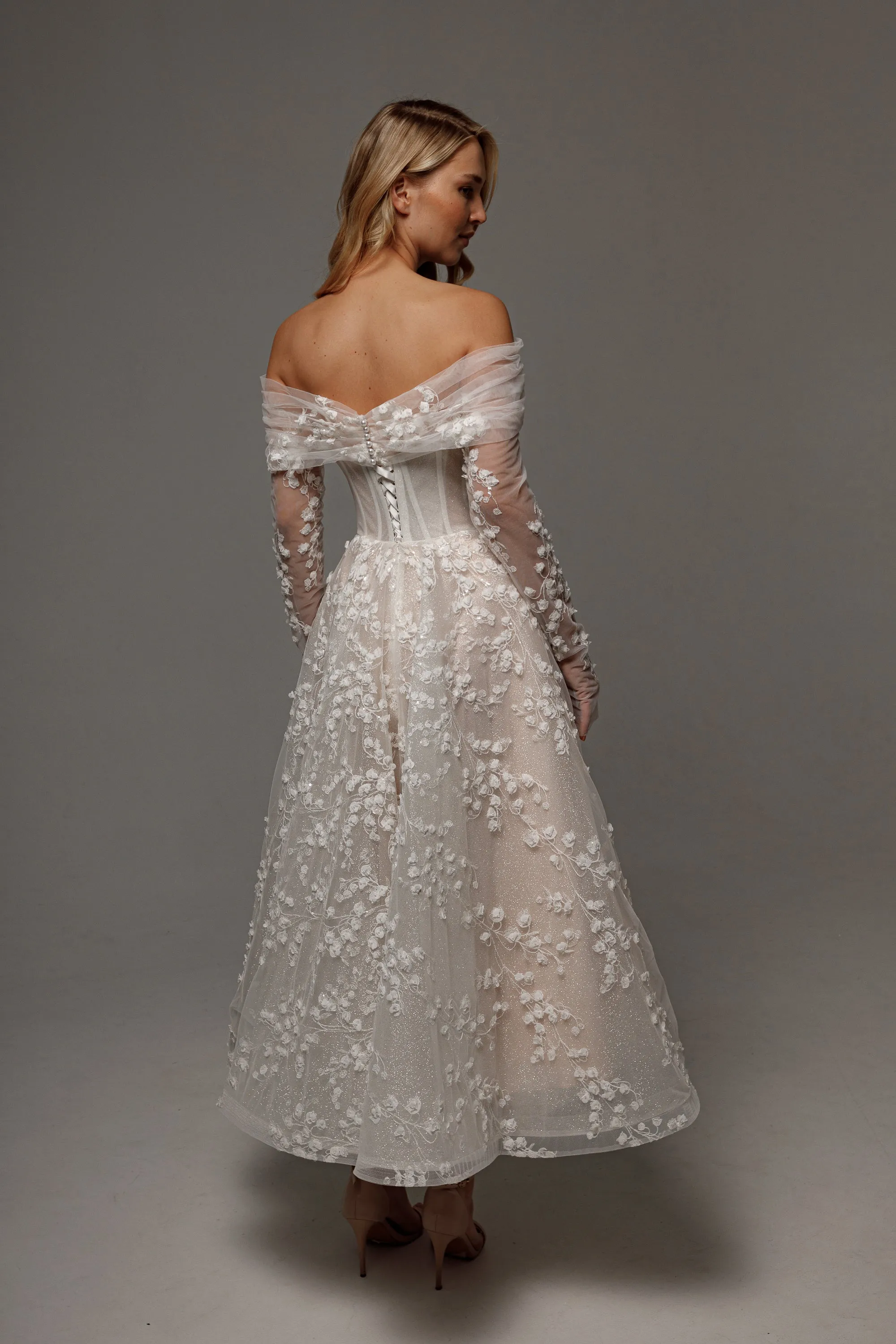 Floral Lace Wedding Dress Betty with Detachable Bolero sold by Olivia Bottega product image thumbnail 4