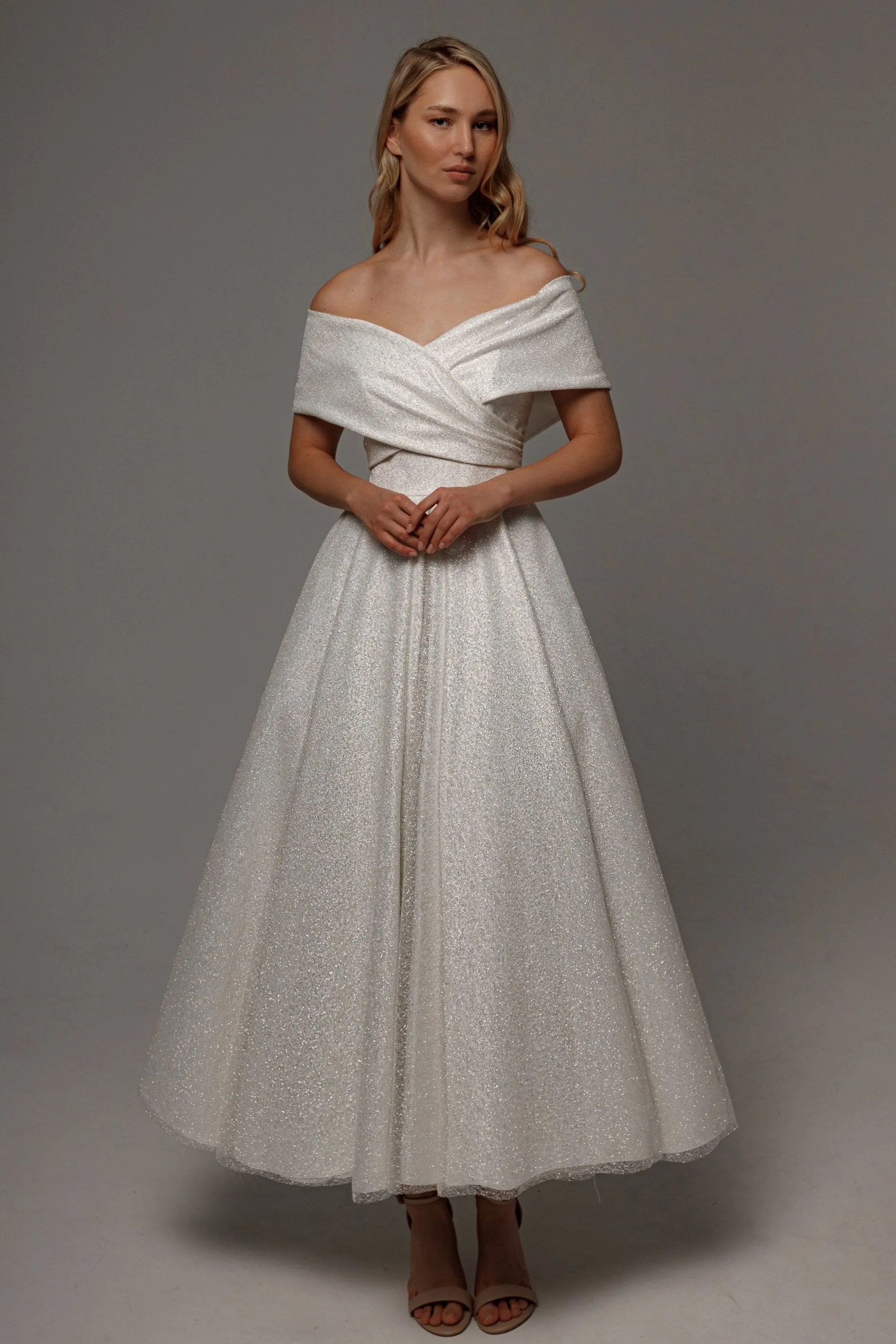 Sparkly Tea Length Wedding Dress Abril sold by Olivia Bottega