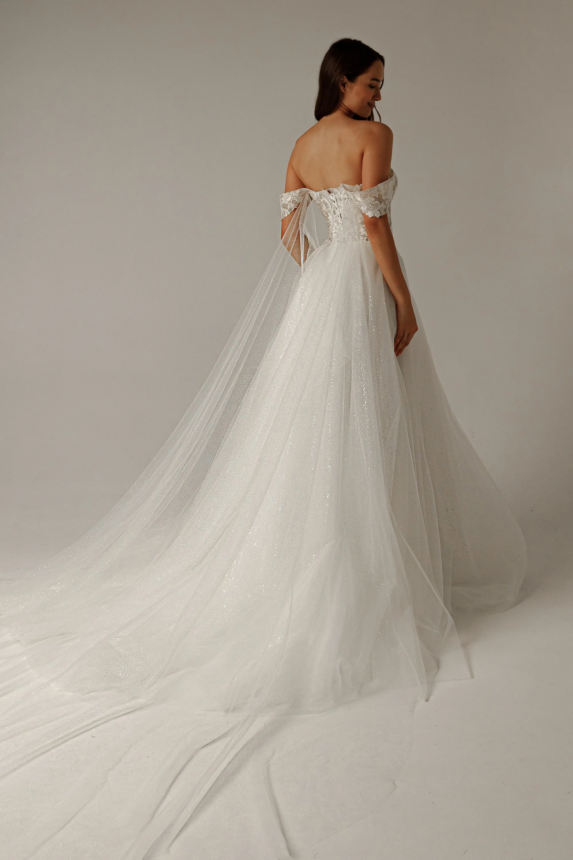 Floral Lace Wedding Dress Kristy with Detachable Cape sold by Olivia Bottega product image thumbnail 3