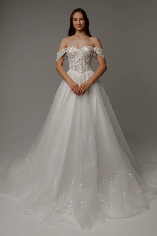 Floral Lace Wedding Dress Kristy with Detachable Cape sold by Olivia Bottega