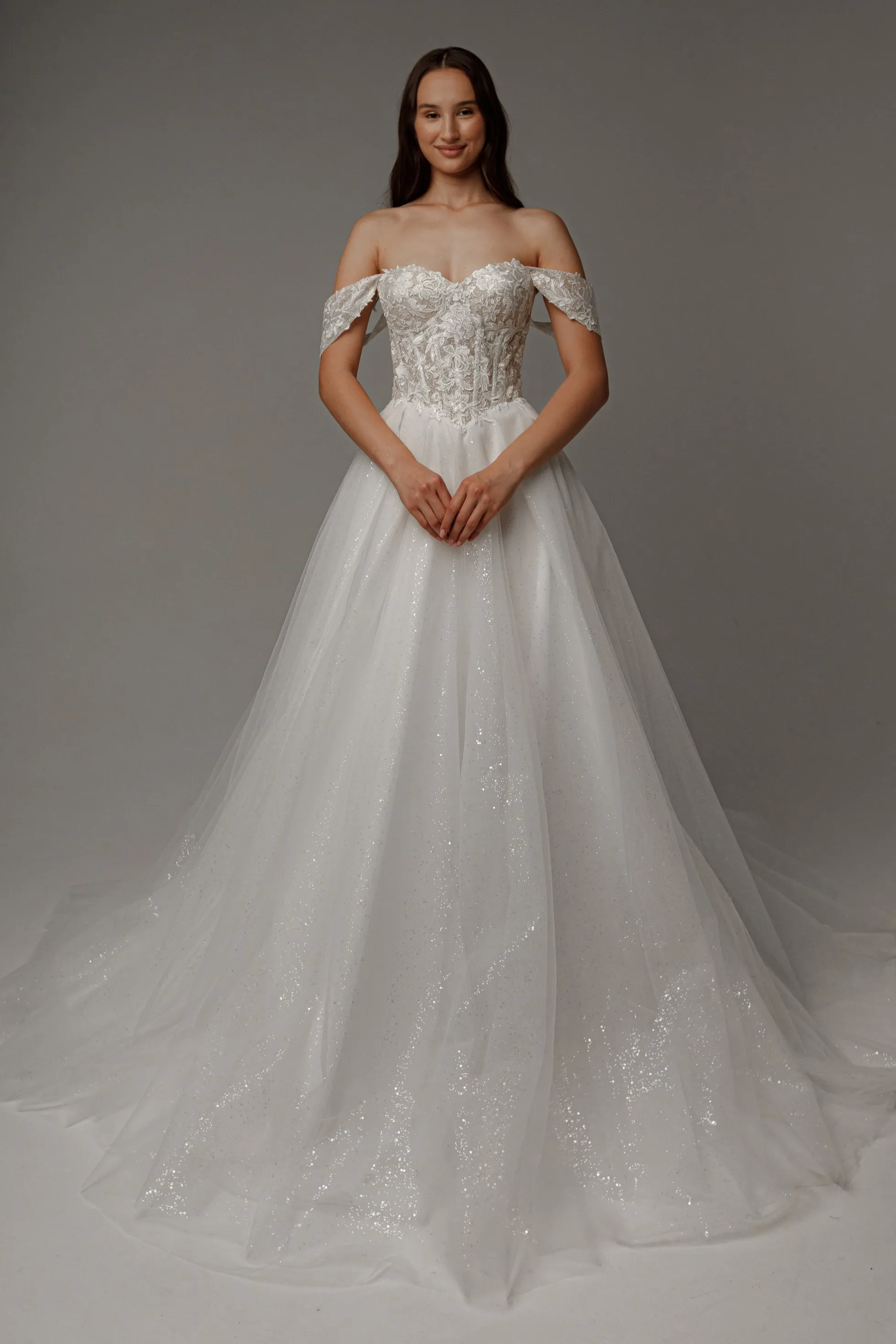 Floral Lace Wedding Dress Kristy with Detachable Cape sold by Olivia Bottega