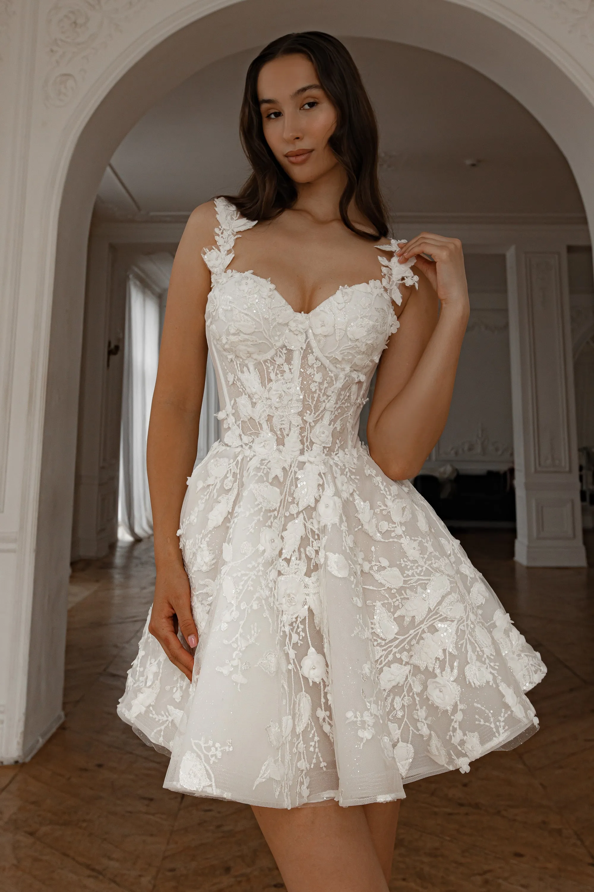 Short Floral Lace Wedding Dress Selkie sold by Olivia Bottega product image thumbnail 4