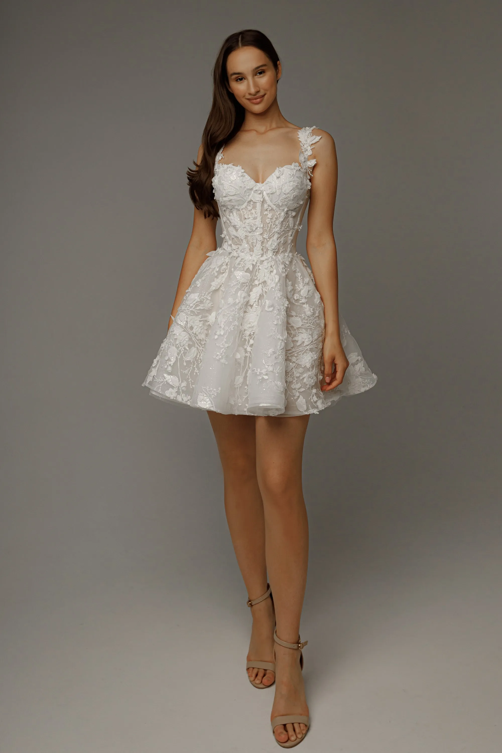 Short Floral Lace Wedding Dress Selkie sold by Olivia Bottega
