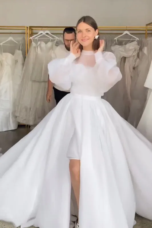 3 in 1 Wedding Dress Fountana with Detachable Audrey Skirt & High Neck Blouse sold by Olivia Bottega