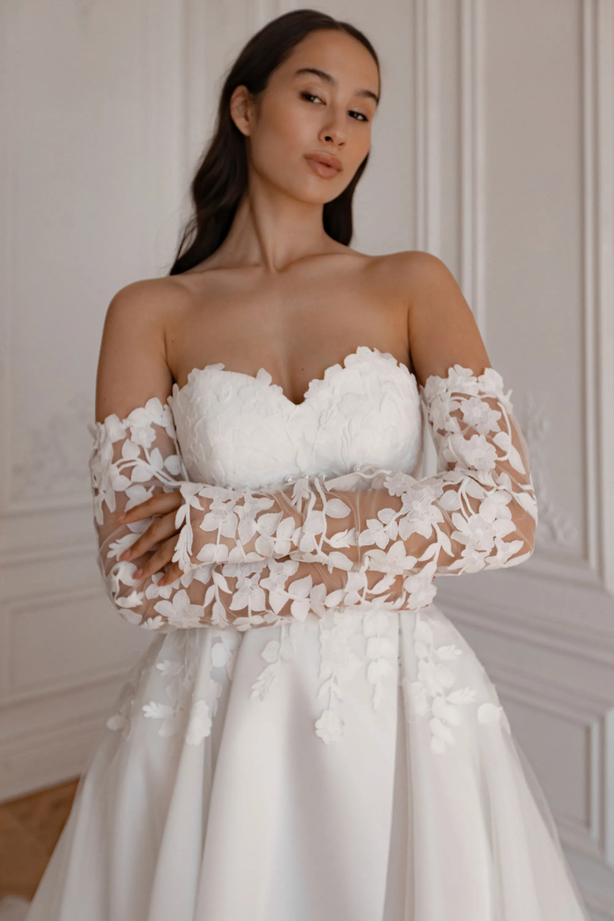 Floral Lace Wedding Dress Lillian with Detachable Sleeves sold by Olivia Bottega