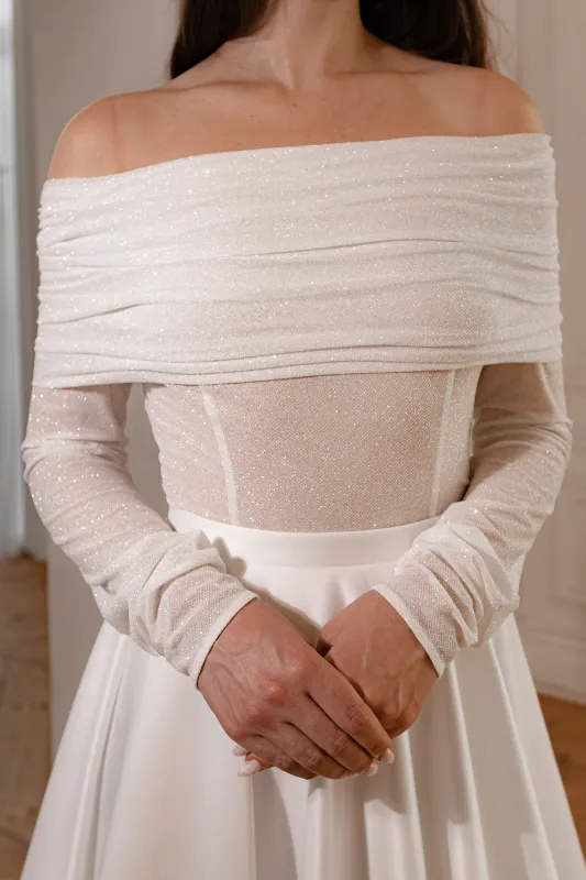 Light Ivory Glitter Bolero Grace with Long Sleeves sold by Olivia Bottega