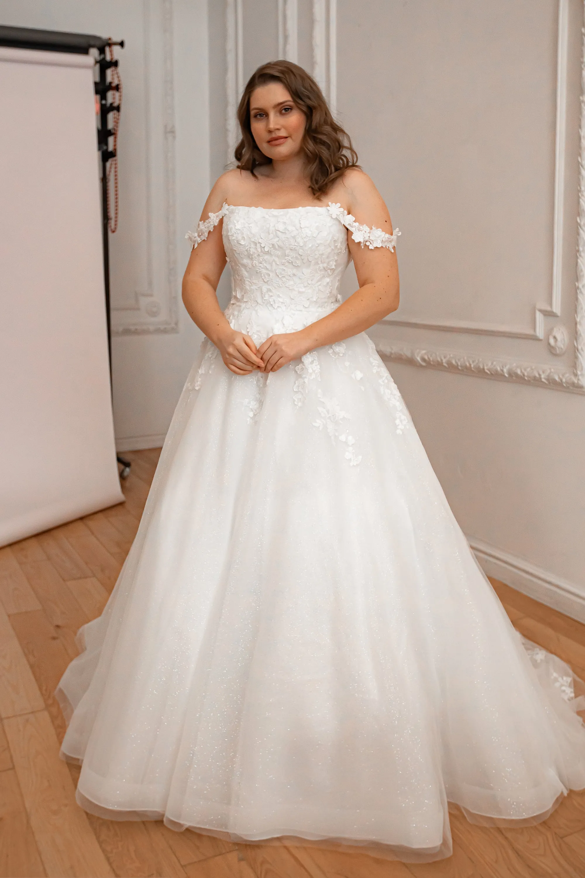Plus Size Floral Lace Tulle Wedding Dress Yoki with Detachable Straps sold by Olivia Bottega