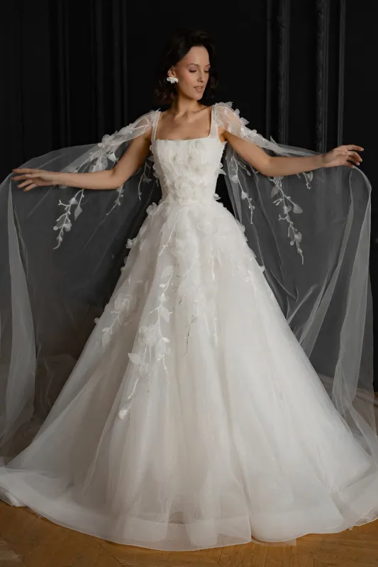 Floral Lace Wedding Dress Chyanne with Detachable Wings sold by Olivia Bottega