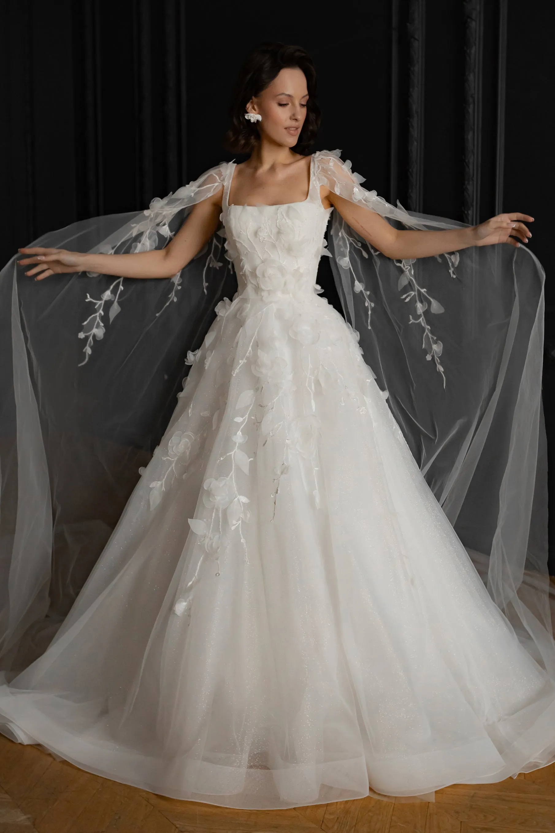 Floral Lace Wedding Dress Chyanne with Detachable Wings sold by Olivia Bottega