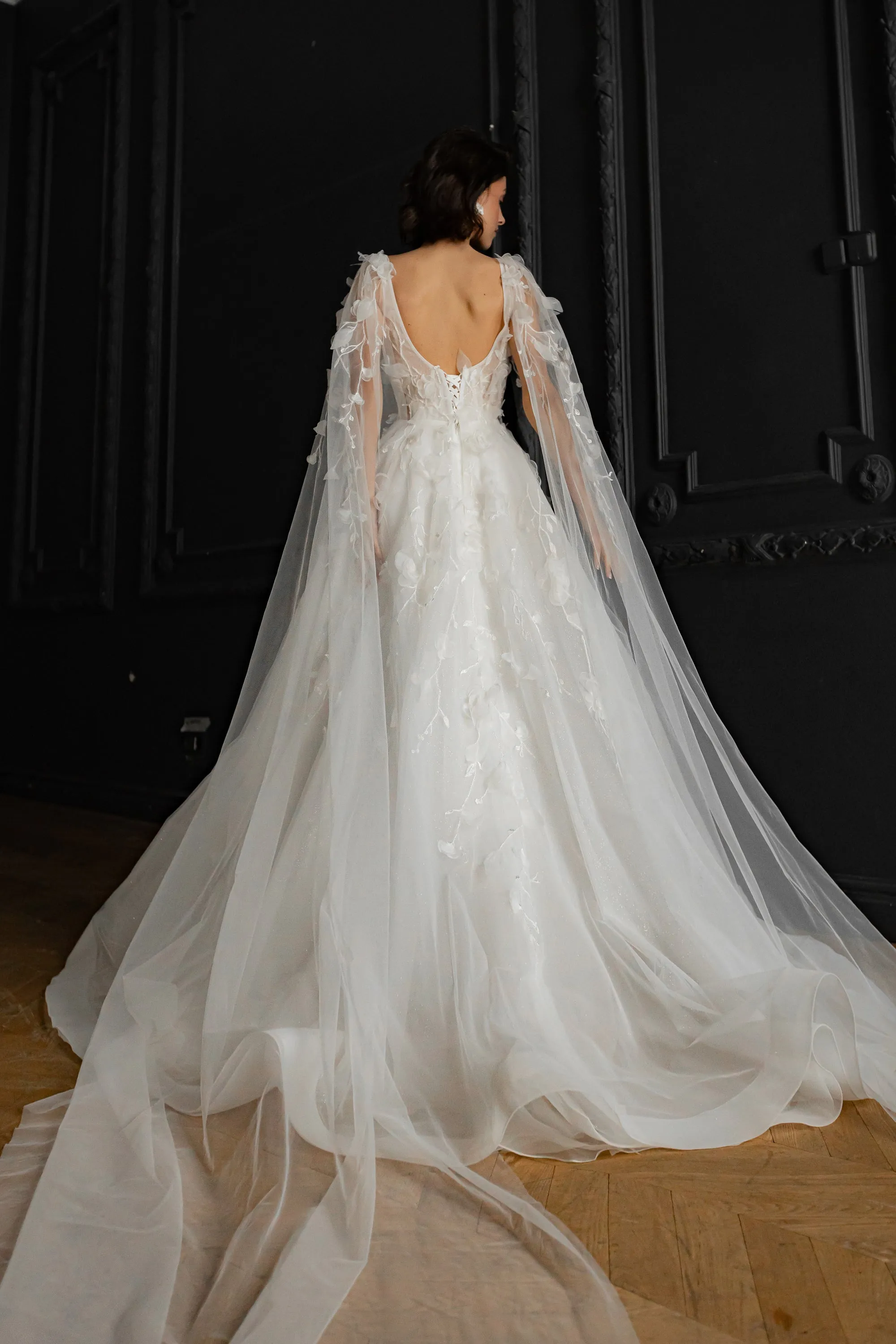 Floral Lace Wedding Dress Chyanne with Detachable Wings sold by Olivia Bottega product image thumbnail 3