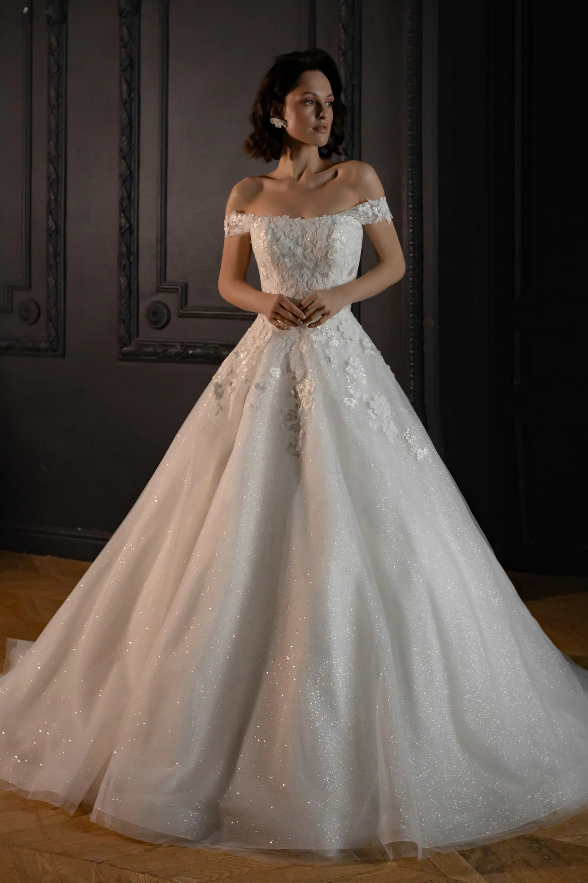 Floral Lace Tulle Wedding Dress Yoki with Detachable Straps sold by Olivia Bottega