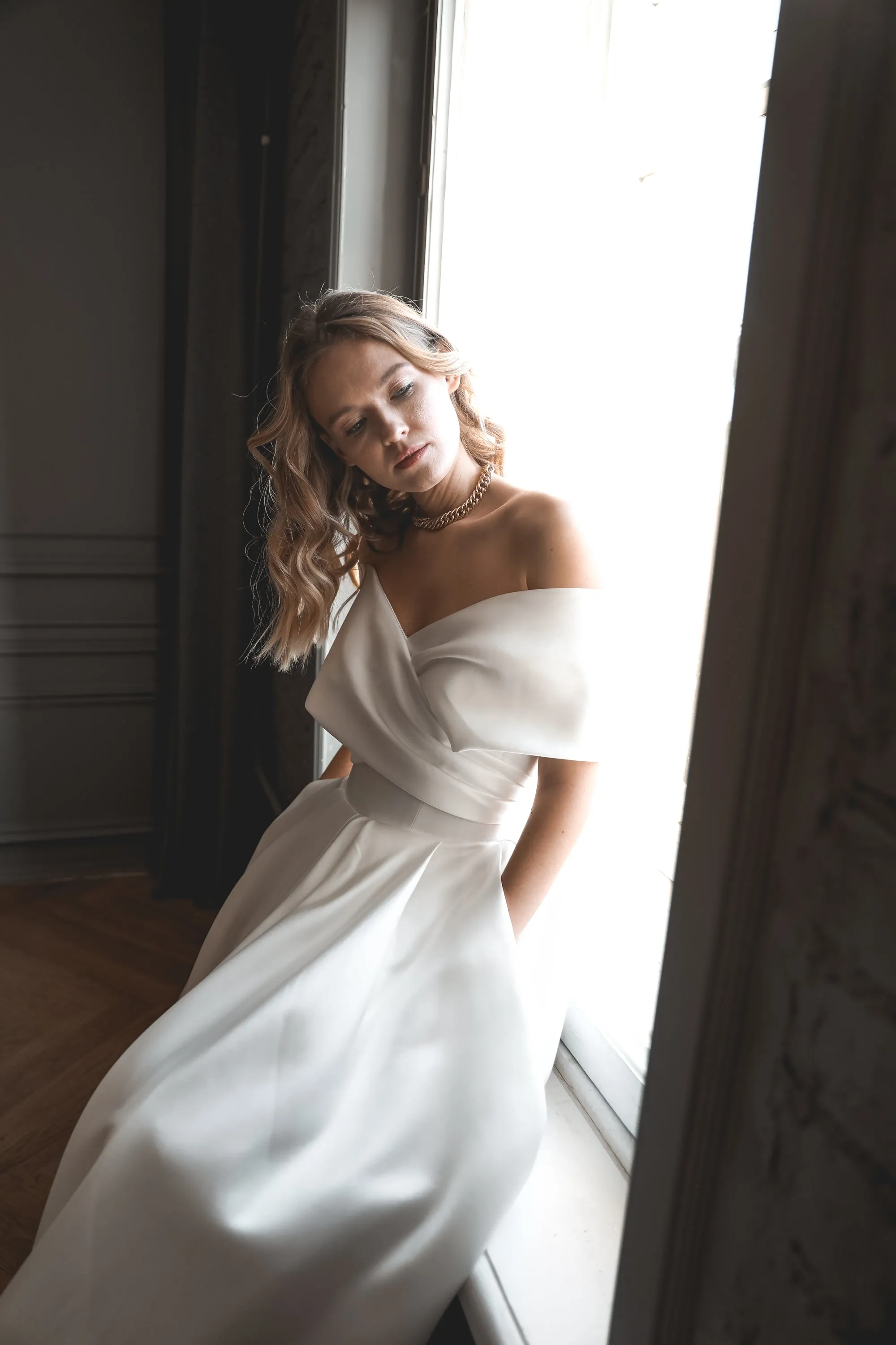 Light ivory Satin Midi Wedding Dress Cameron sold by Olivia Bottega product image thumbnail 5