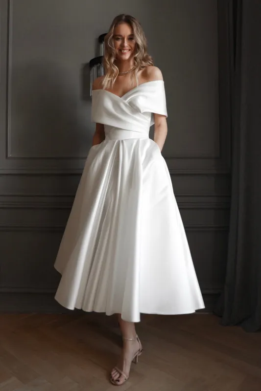 Light ivory Satin Midi Wedding Dress Cameron sold by Olivia Bottega