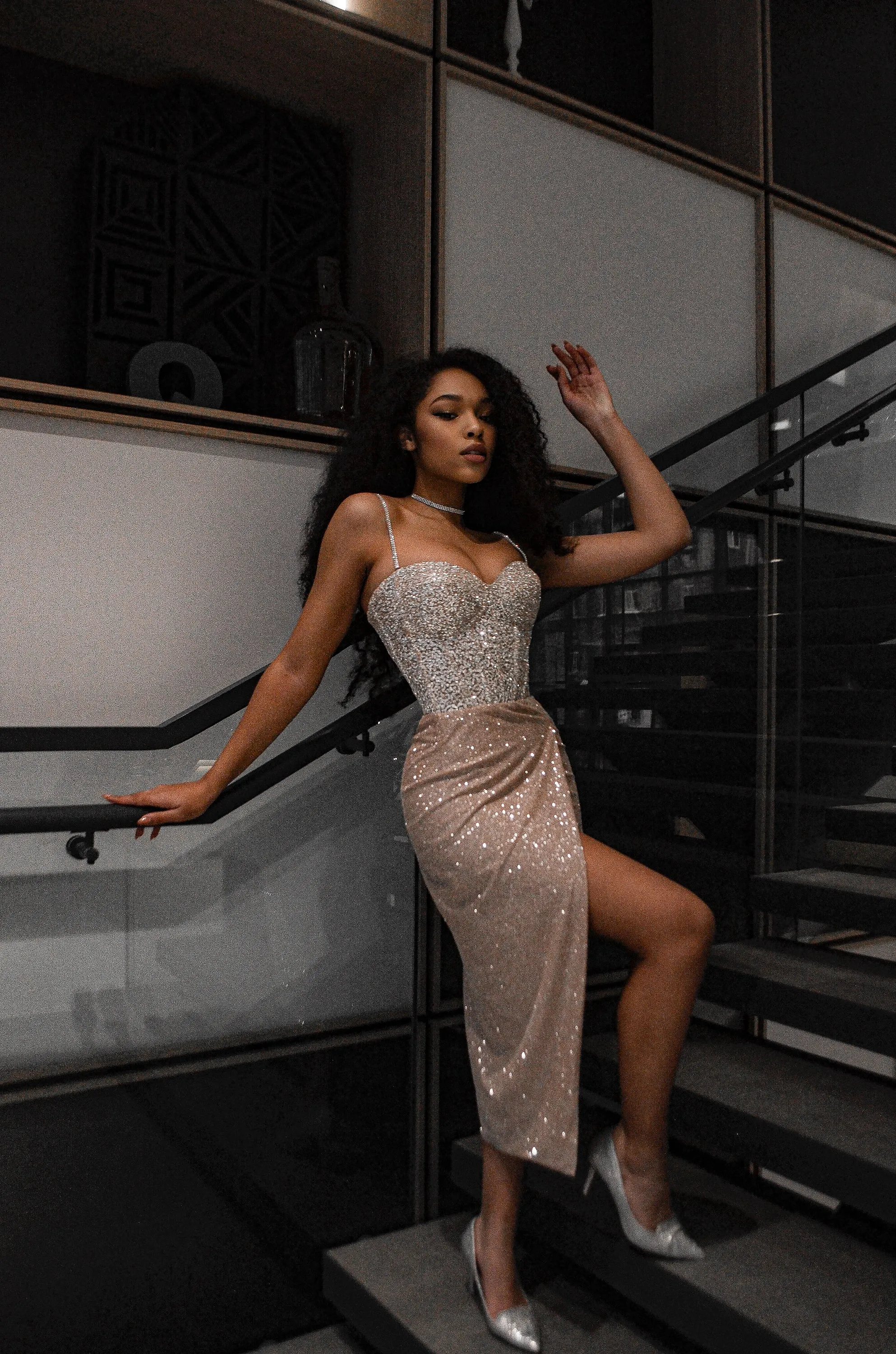 Nude Midi Sparkly Evening Dress Madonna sold by Olivia Bottega product image thumbnail 4