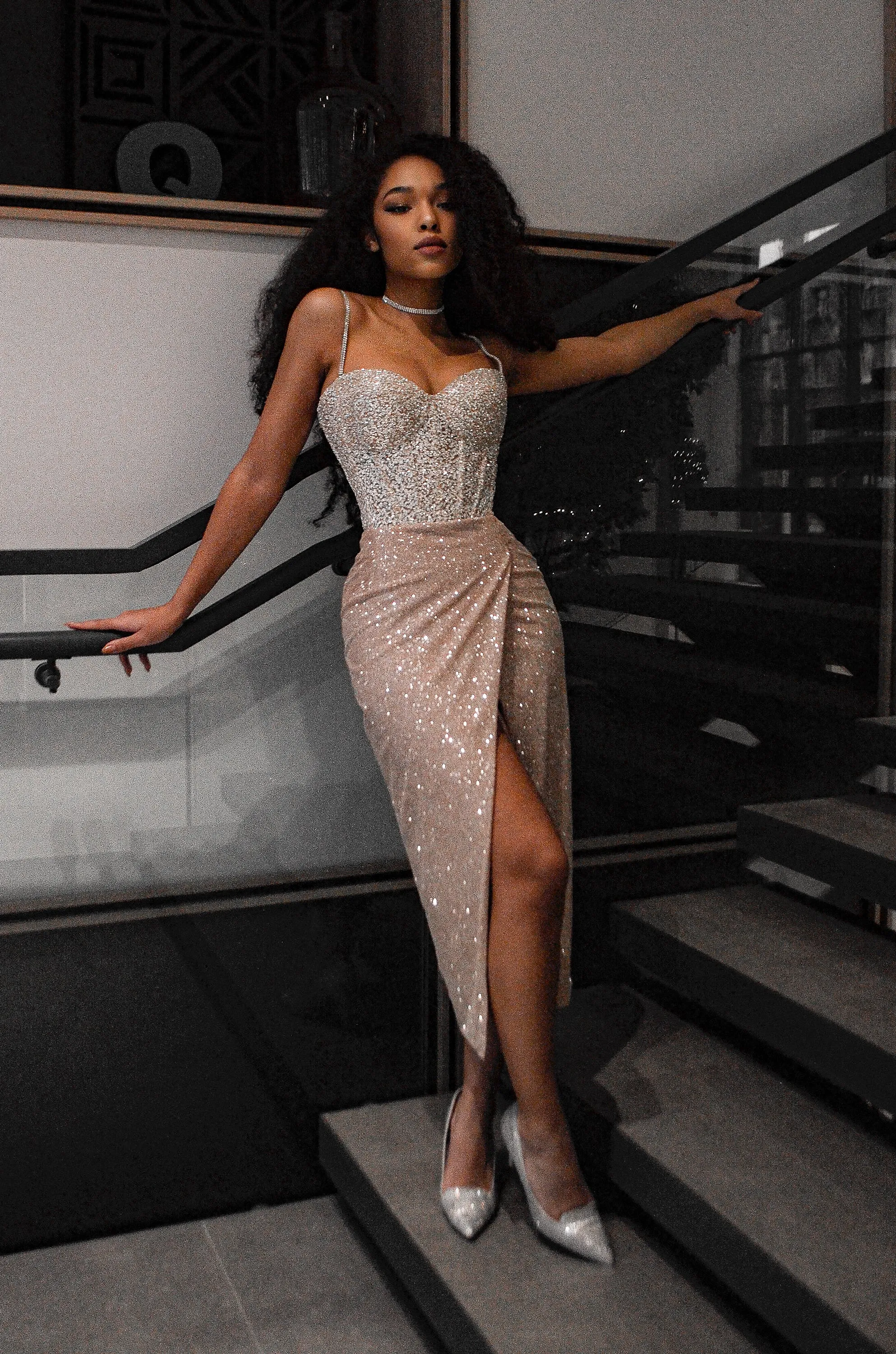 Nude Midi Sparkly Evening Dress Madonna sold by Olivia Bottega