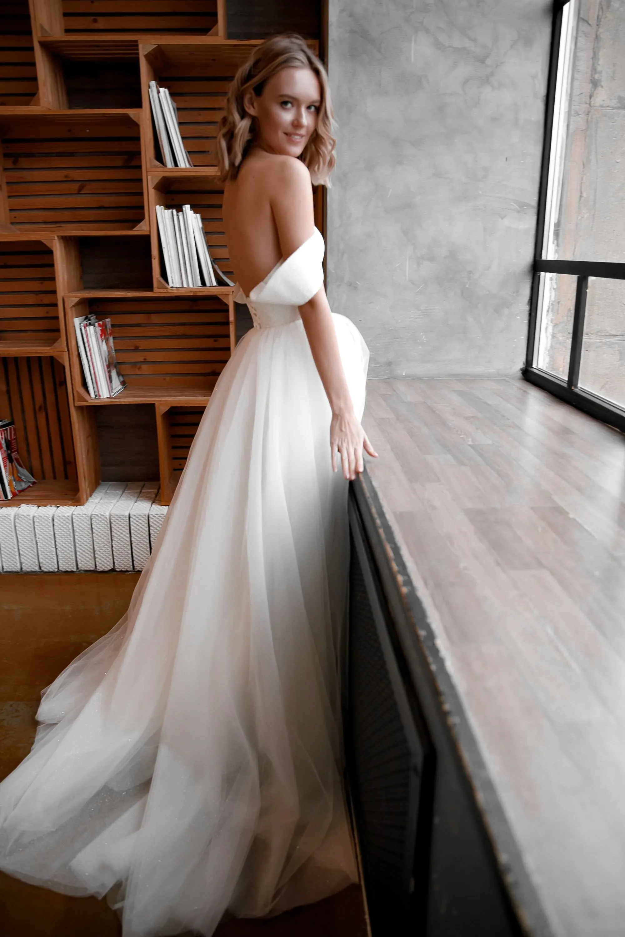 Minimalist Tulle Wedding Dress Klouzi with wide straps sold by Olivia Bottega product image thumbnail 4