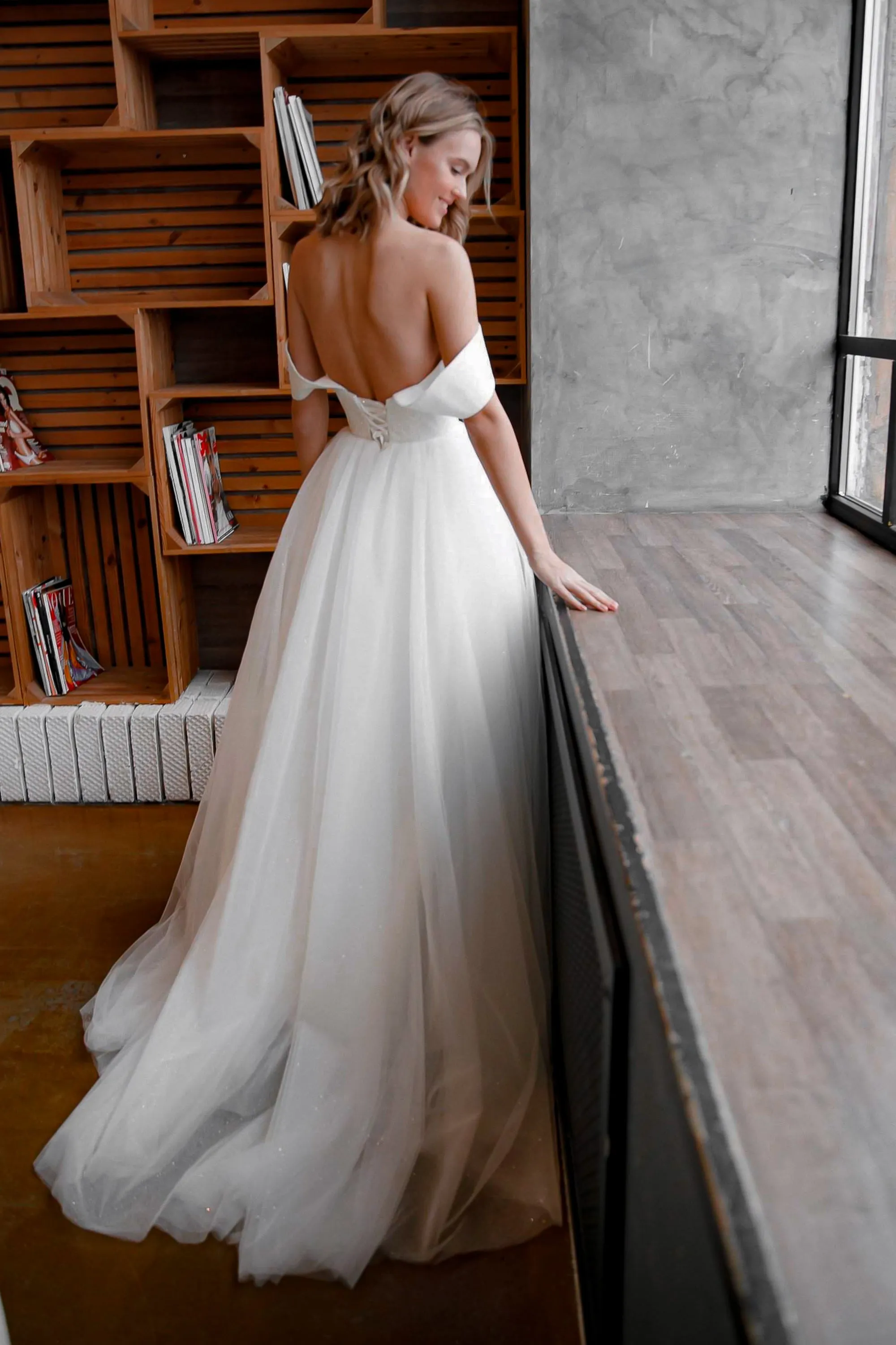 Minimalist Tulle Wedding Dress Klouzi with wide straps sold by Olivia Bottega product image thumbnail 2