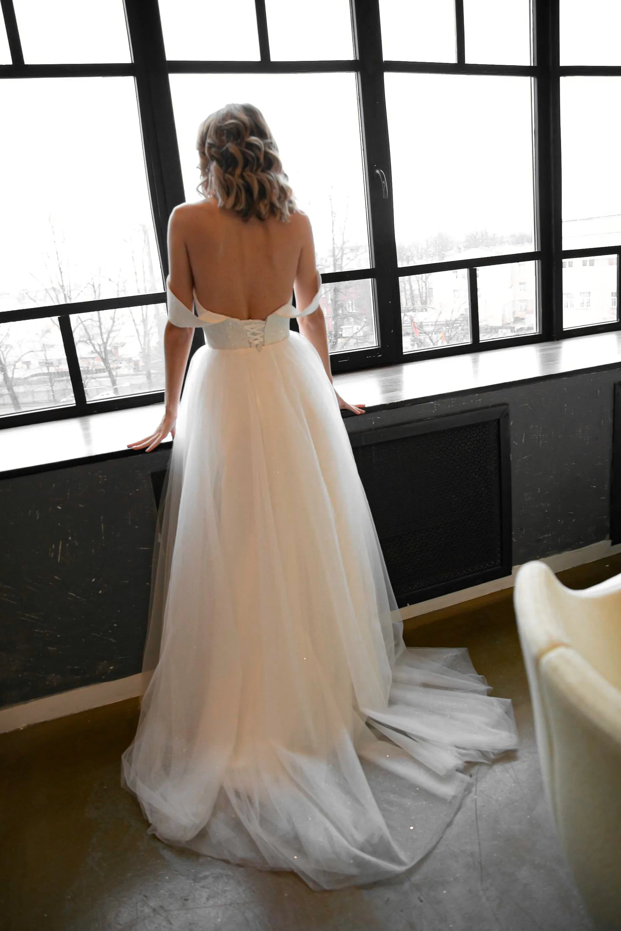 Minimalist Tulle Wedding Dress Klouzi with wide straps sold by Olivia Bottega product image thumbnail 5