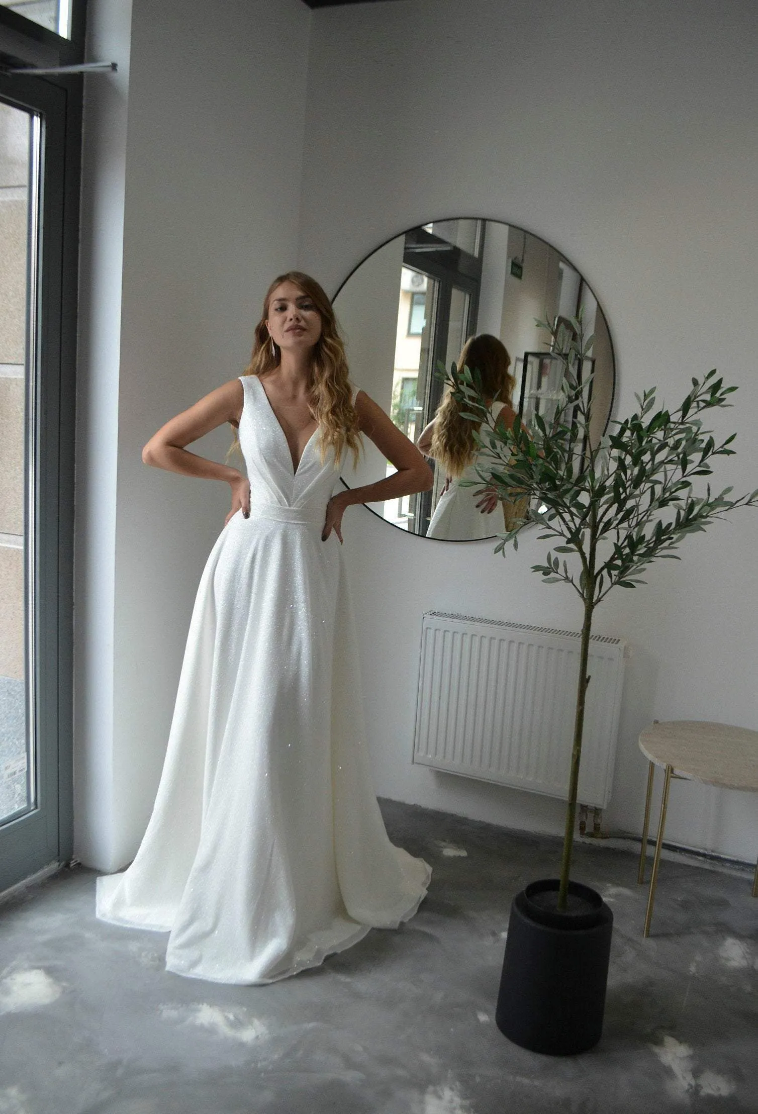 Minimalist Glitter Wedding Dress Kossy sold by Olivia Bottega product image thumbnail 2