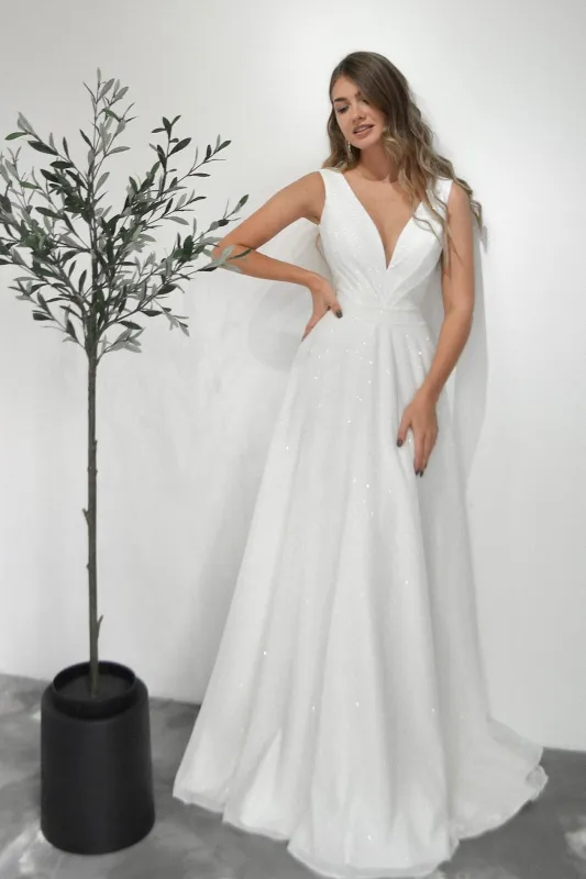 Minimalist Glitter Wedding Dress Kossy sold by Olivia Bottega