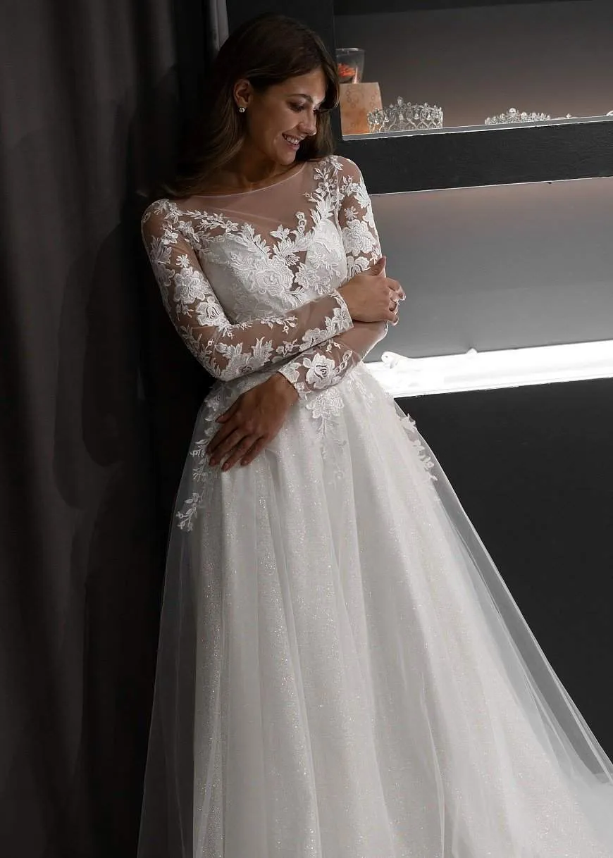 A-line Wedding Dress Ivanel with Lace Sleeves sold by Olivia Bottega product image thumbnail 3