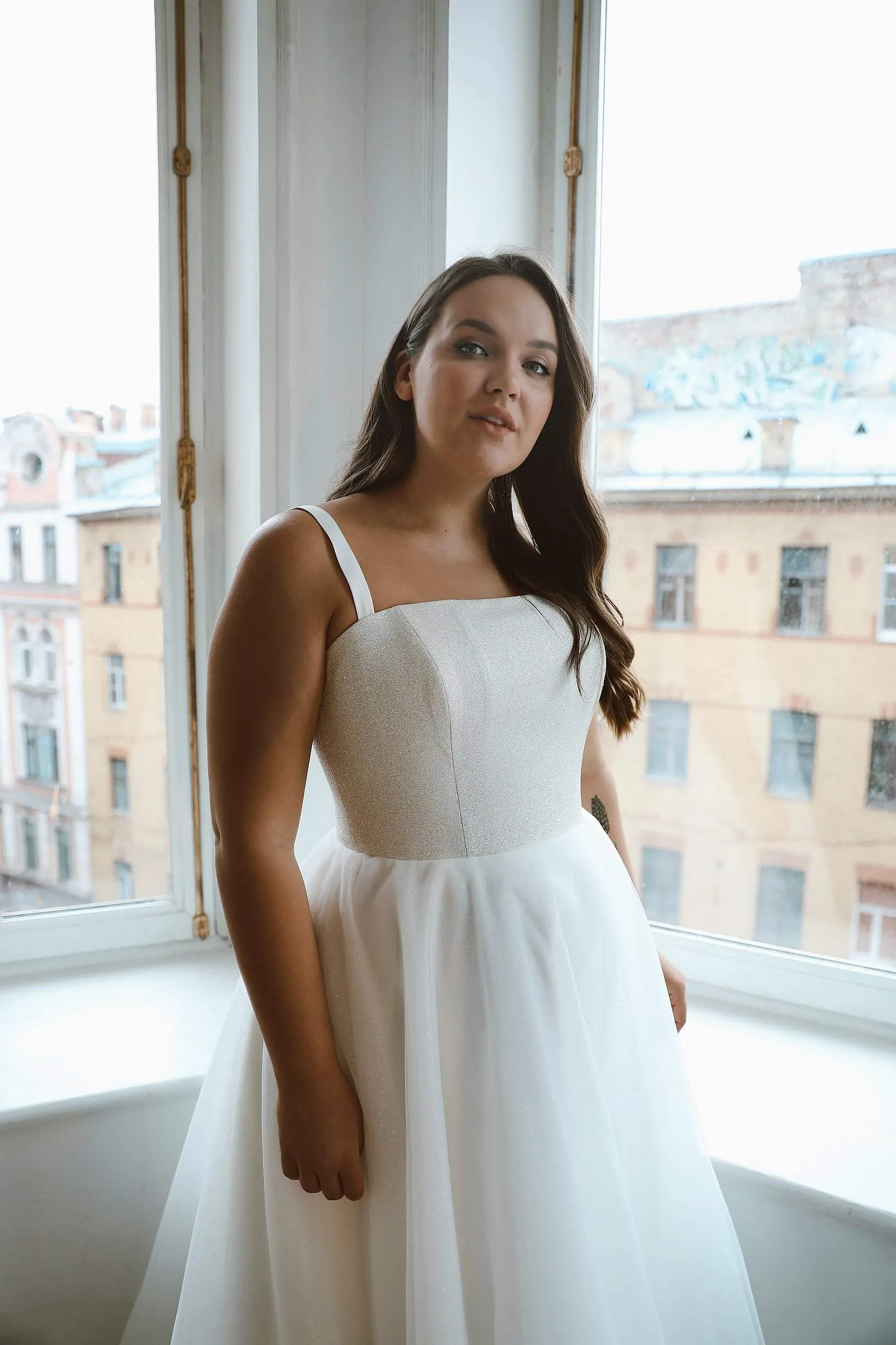 Plus Size Sparkly Wedding Dress Klouzi 2 with spaghetti straps sold by Olivia Bottega product image thumbnail 4