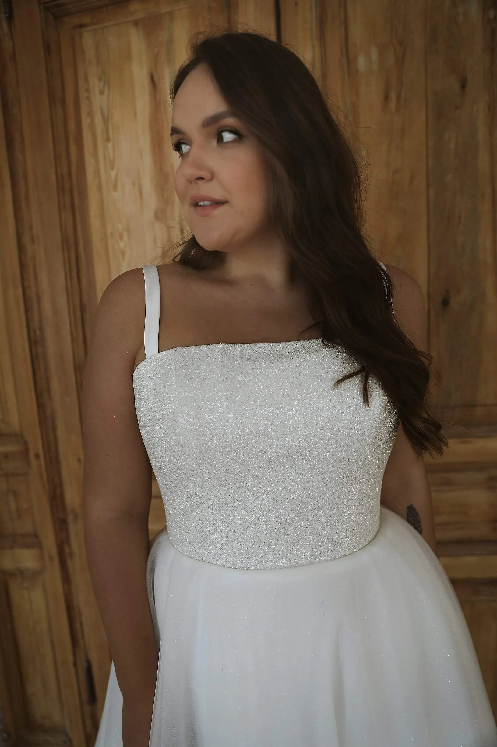 Plus Size Sparkly Wedding Dress Klouzi 2 with spaghetti straps sold by Olivia Bottega product image thumbnail 2