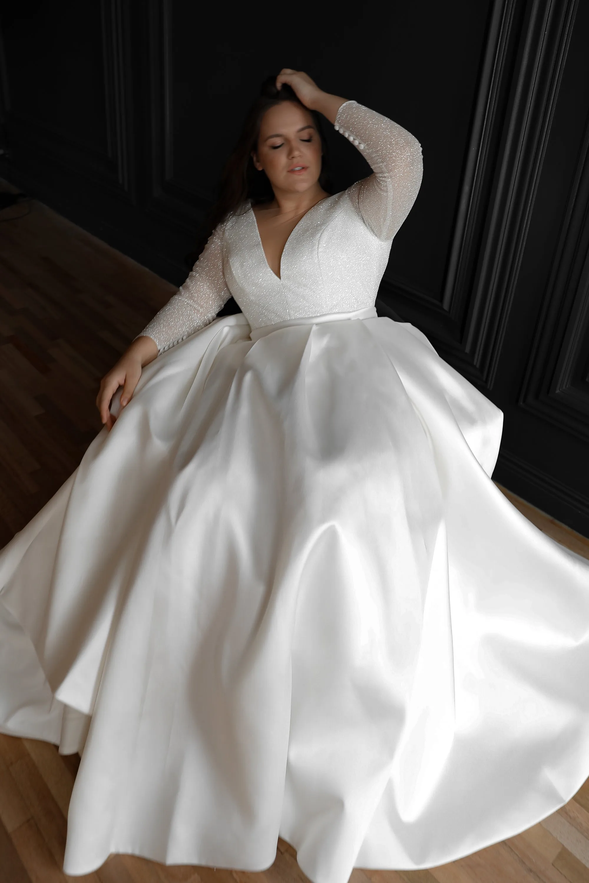 Plus Size Mikado Wedding Dress Koussindy with Long Sleeves sold by Olivia Bottega product image thumbnail 2