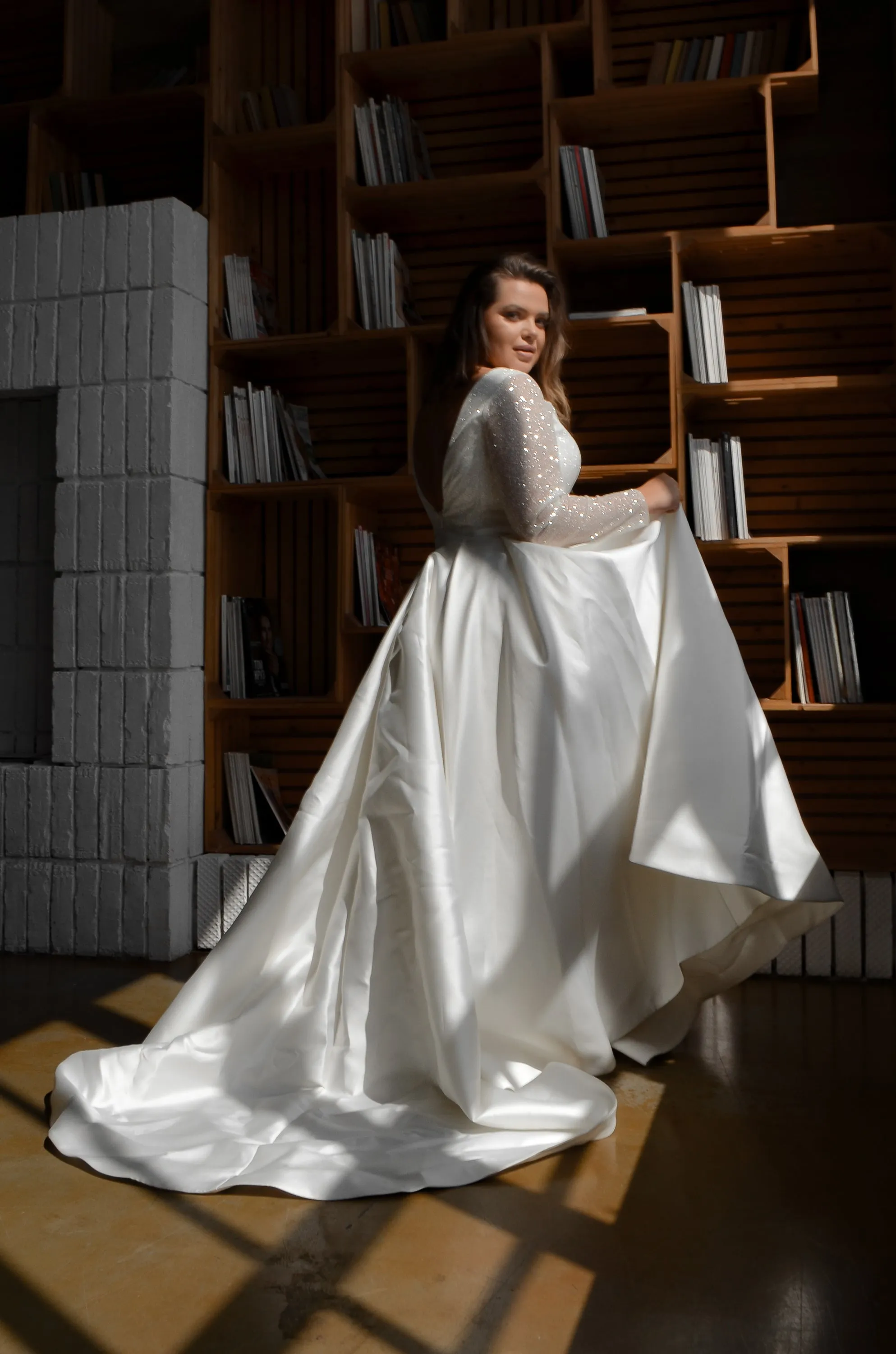 Plus Size Mikado Wedding Dress Koussindy with Long Sleeves sold by Olivia Bottega product image thumbnail 3