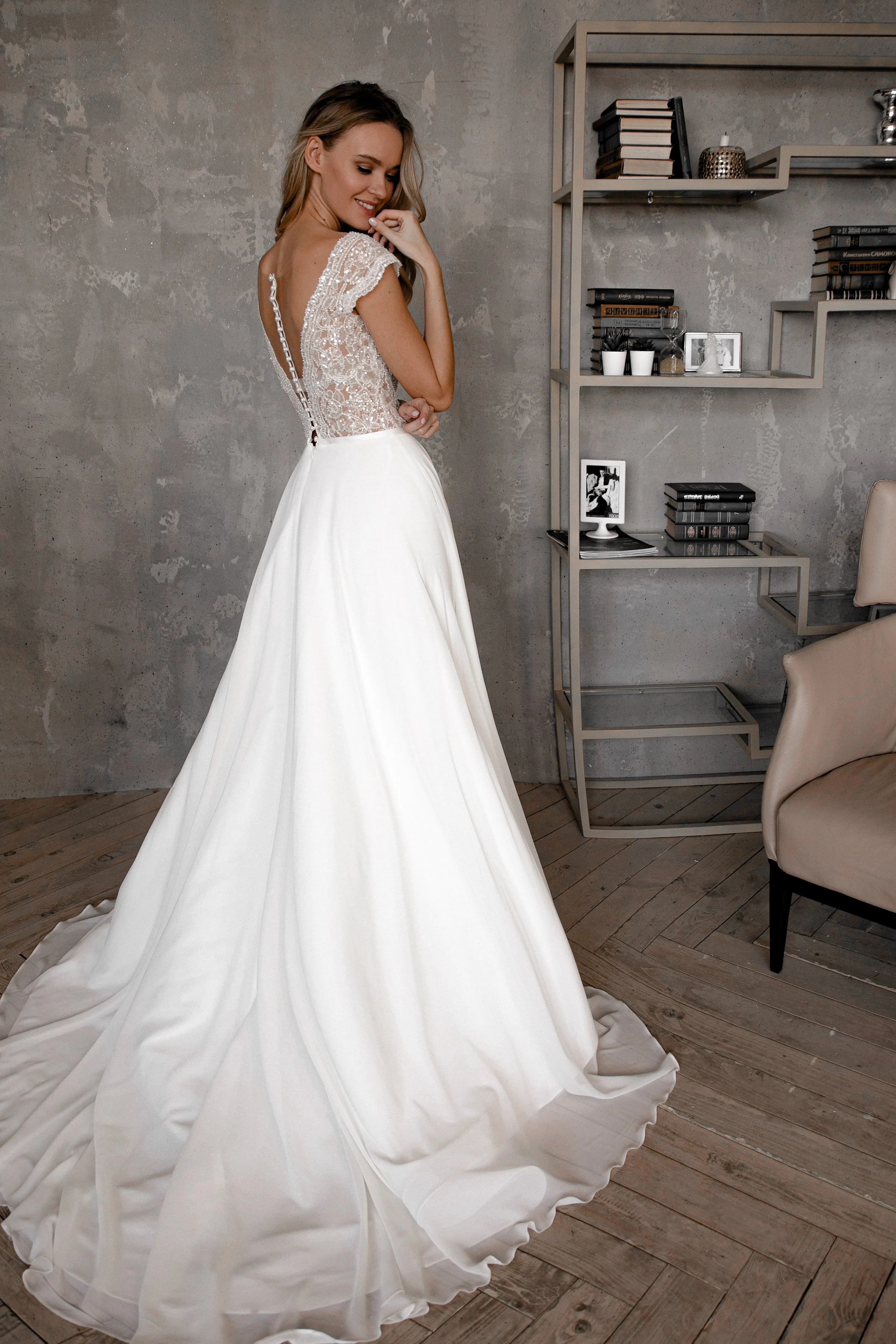 Chiffon Lace Wedding Dress Aviv Fly sold by Olivia Bottega product image thumbnail 2